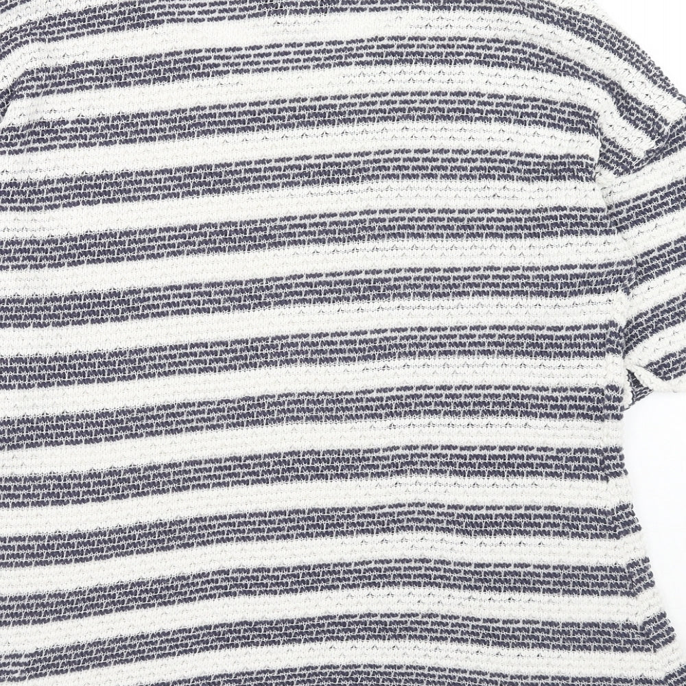 Dorothy Perkins Womens White Round Neck Striped Polyester Pullover Jumper Size 16