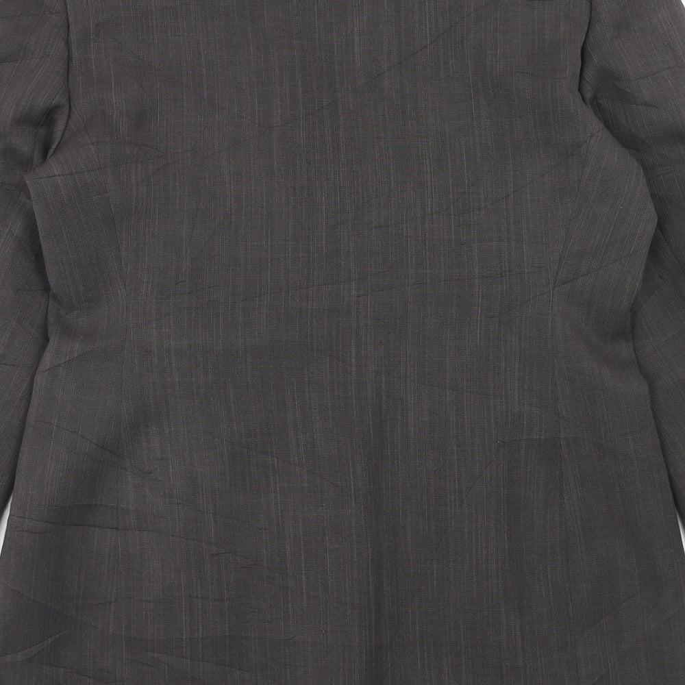 Brand and care label for C&A women’s grey polyester jacket blazer, size UK 12