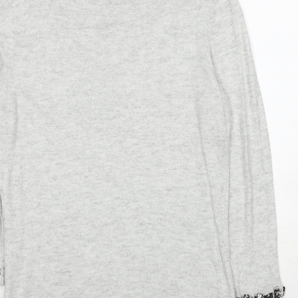 Wallis Womens Grey Round Neck Nylon Pullover Jumper Size S