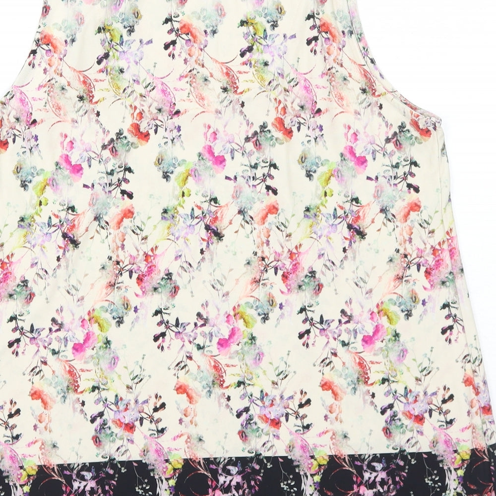 Warehouse Womens Ivory Floral Polyester Basic Tank Size 12 Round Neck