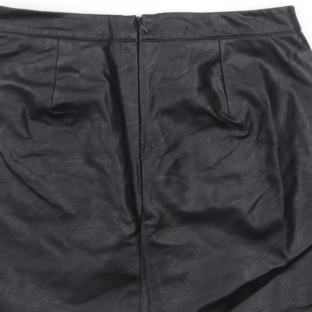 Marks & Spencer Womens Black Polyurethane A-Line Skirt Size 10 Zip