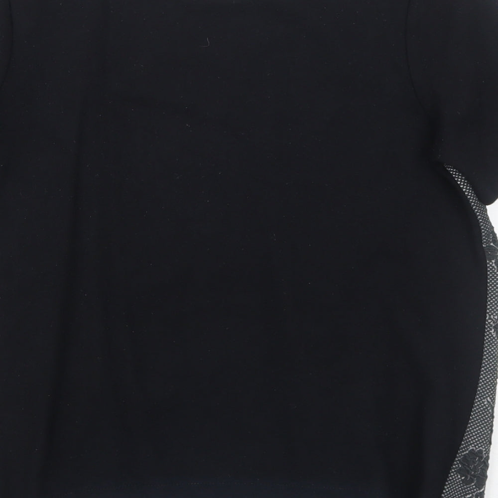 NEXT Womens Black Floral Viscose Basic T-Shirt Size 8 Round Neck