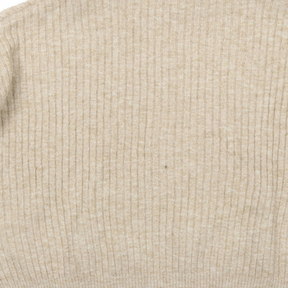 H&M Womens Beige Mock Neck Polyester Pullover Jumper Size XS