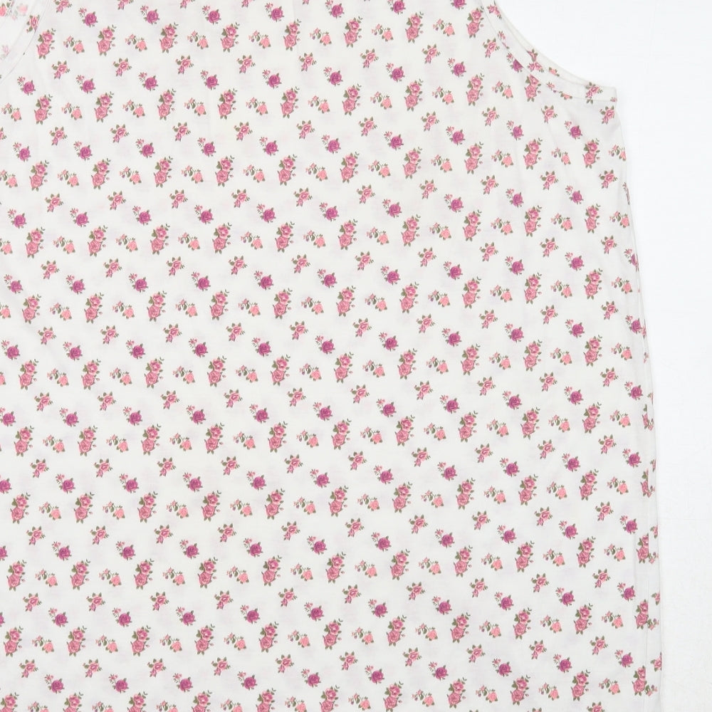 Bella Beau Womens White Floral Polyester Basic Tank Size XL Round Neck