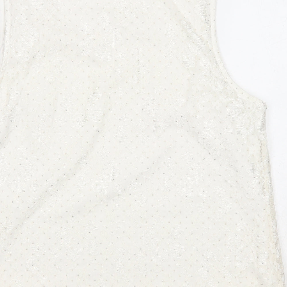M&Co Womens Ivory Geometric Polyester Basic Tank Size 18 Round Neck