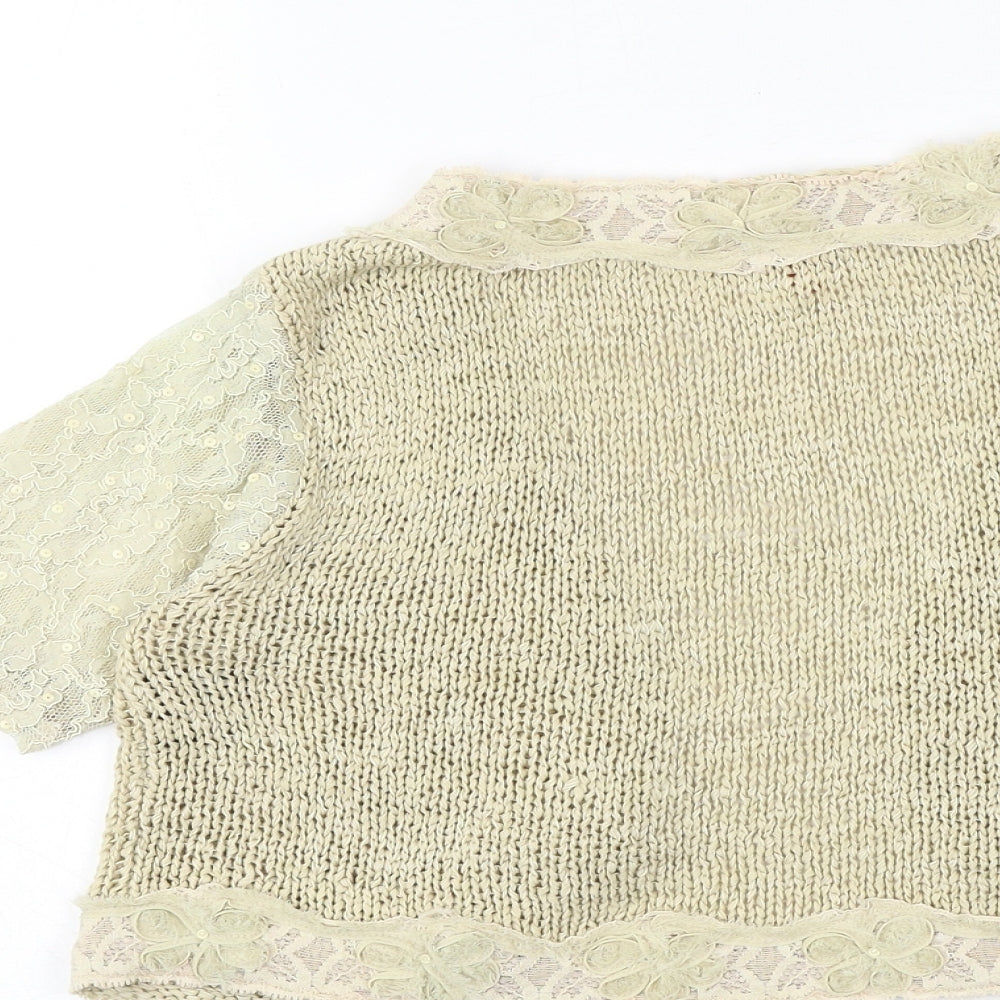 Marks & Spencer Womens Brown V-Neck Acrylic Cardigan Jumper Size S - Lace Details