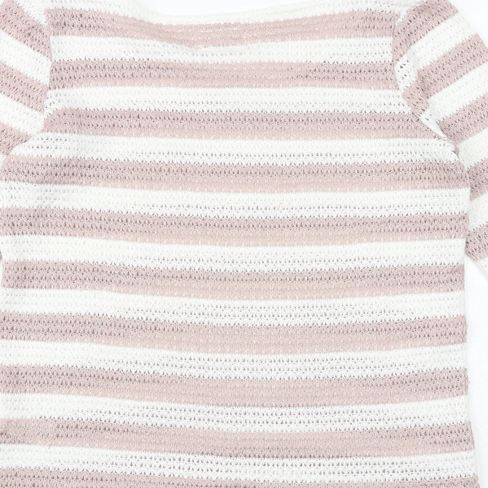 NEXT Womens Pink Round Neck Striped Polyester Pullover Jumper Size 10