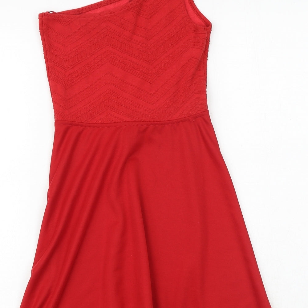 Bershka Womens Red Polyester Fit & Flare Size S One Shoulder Pullover