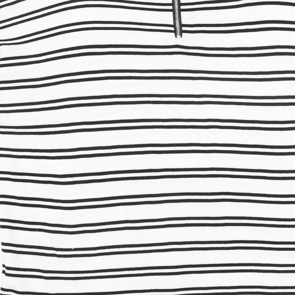 Marks & Spencer Womens White Round Neck Striped Viscose Pullover Jumper Size 10