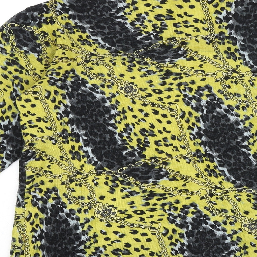 Alexara Womens Yellow Round Neck Geometric Viscose Pullover Jumper Size L