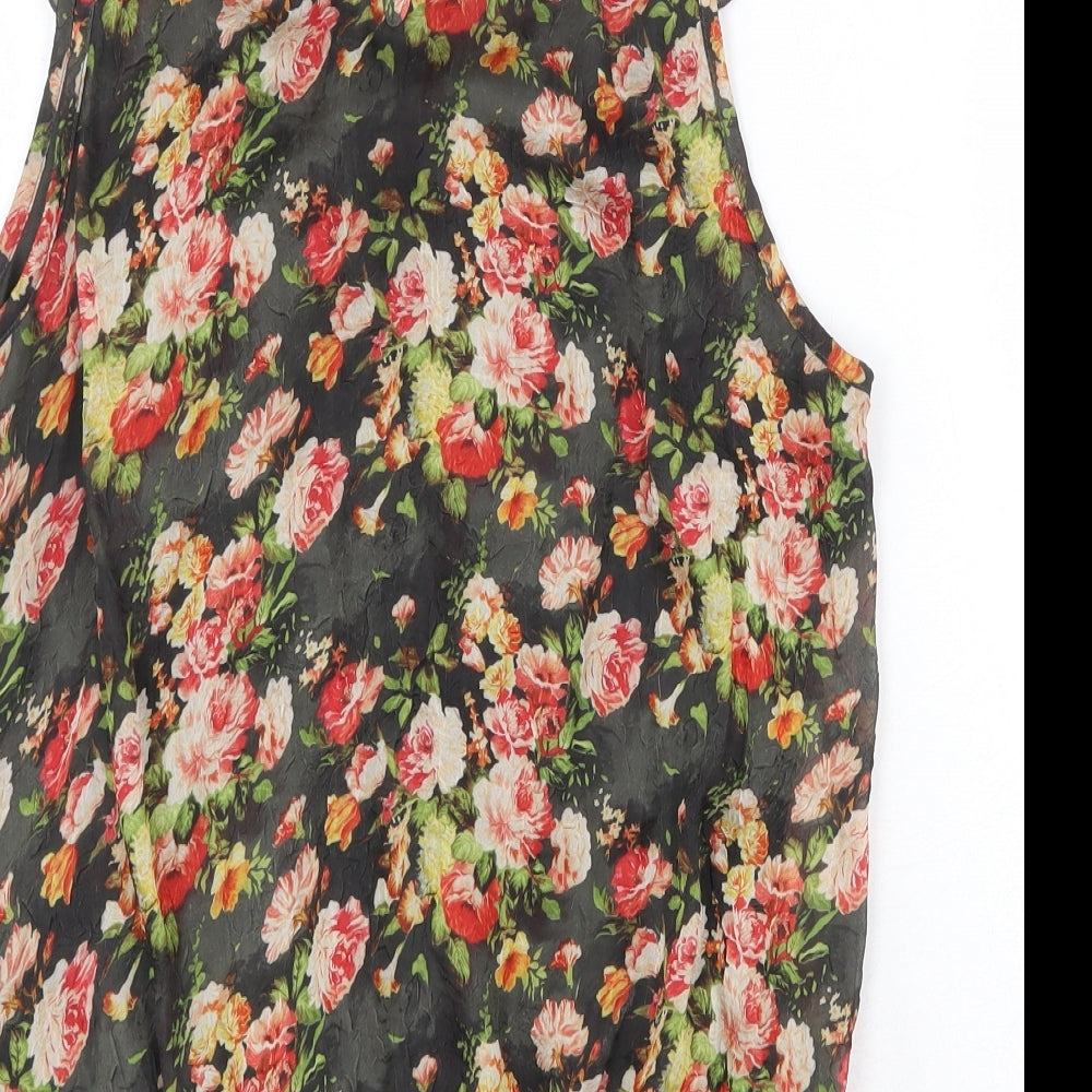 Purple Womens Multicoloured Floral Polyester Basic Blouse Size M Round Neck