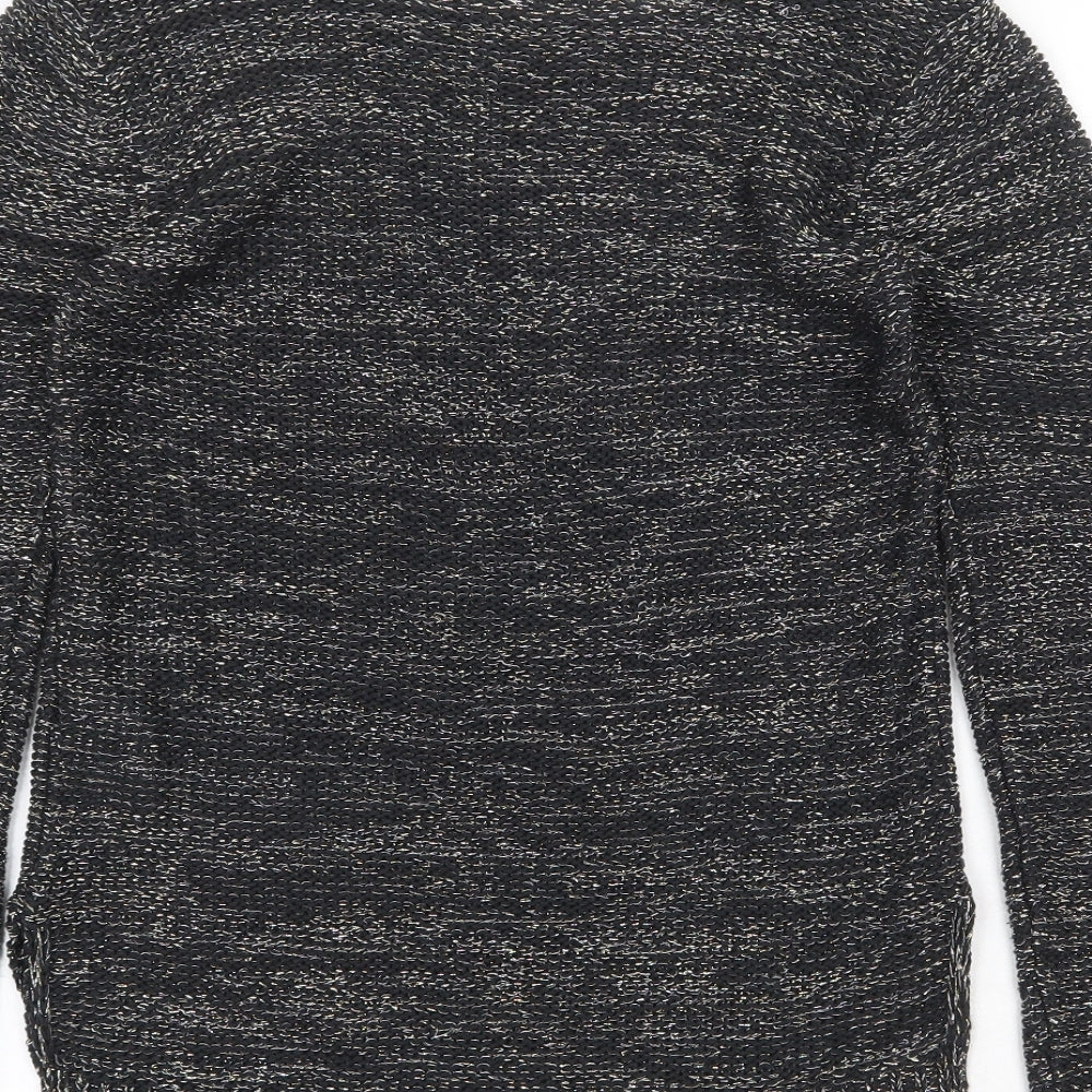 VILA Womens Black Round Neck Geometric Acrylic Pullover Jumper Size S