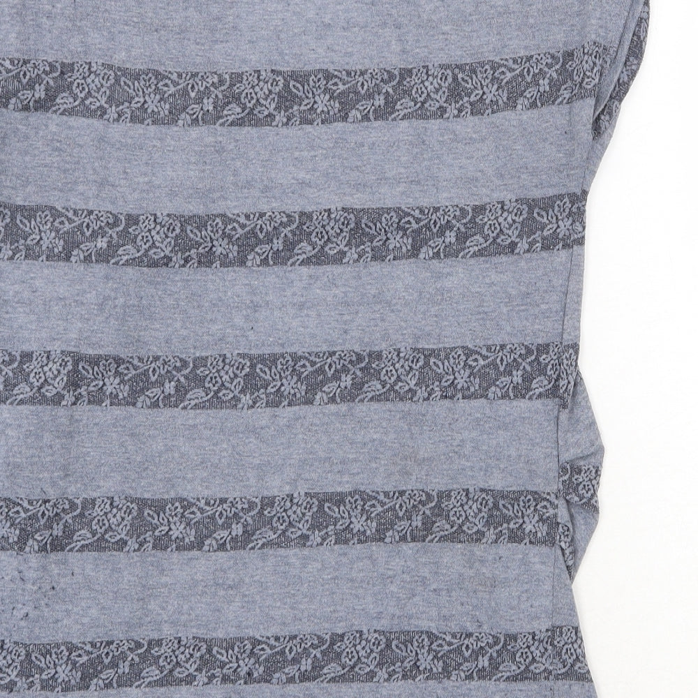 New Look Womens Grey Geometric Polyester Basic Blouse Size 10 Round Neck - Lace Detail