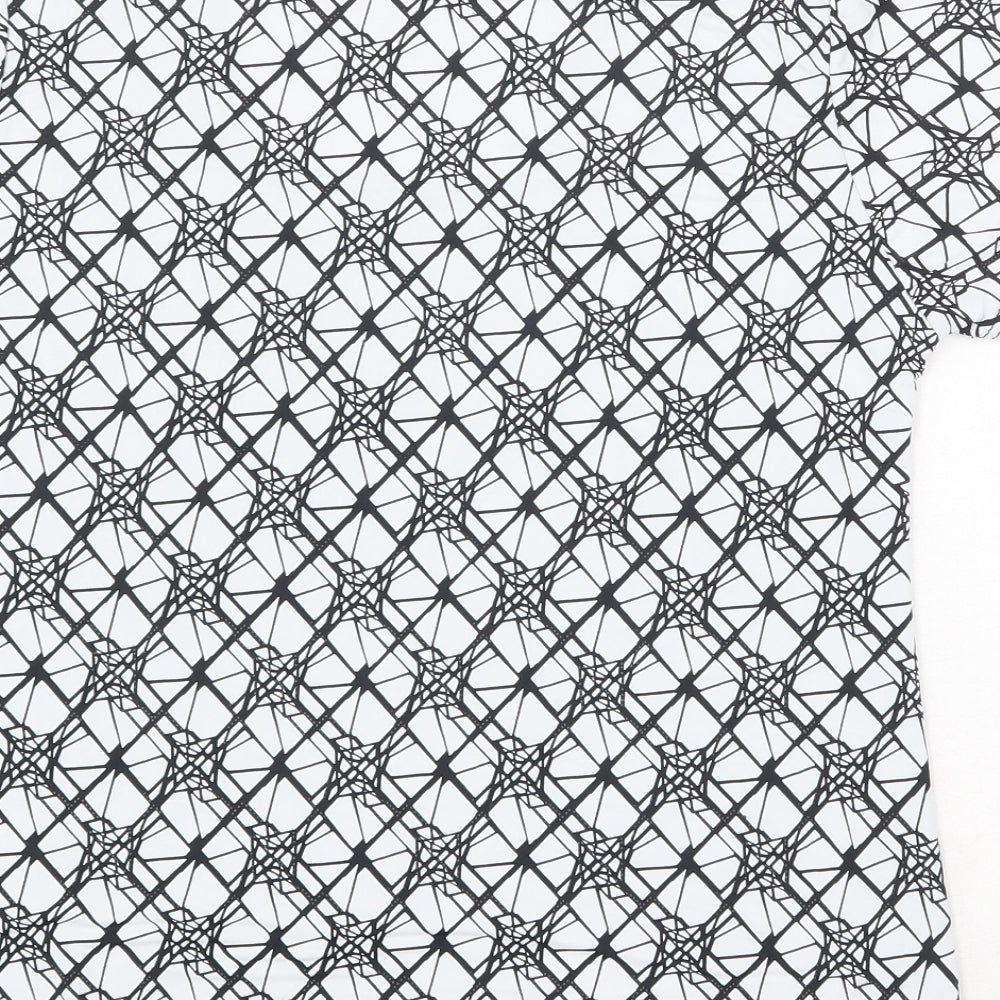 Sky Designs Womens White Geometric Polyester Basic T-Shirt Size L Square Neck