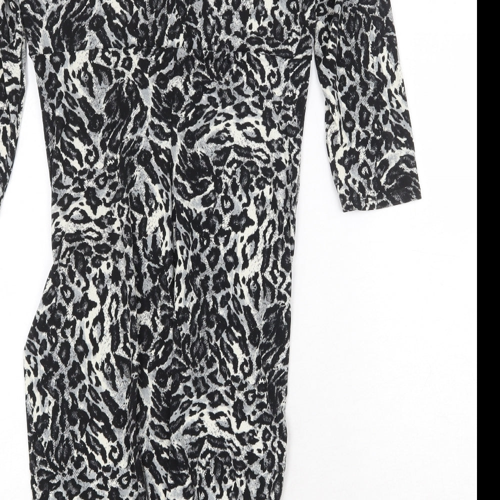 Tiana B Womens Grey Animal Print Polyester A-Line Size 8 V-Neck Pullover - Leopard Pattern