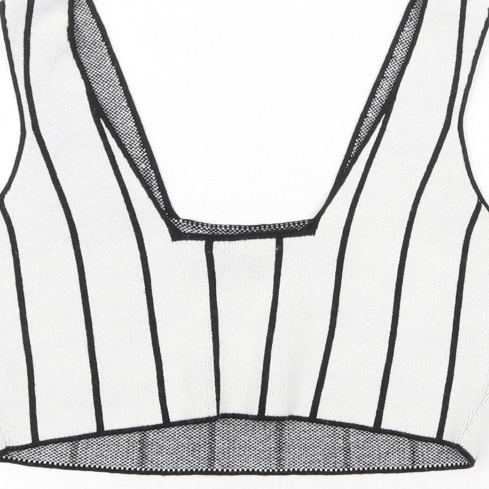 ASOS Womens White Striped Acrylic Cropped Tank Size 12 Square Neck
