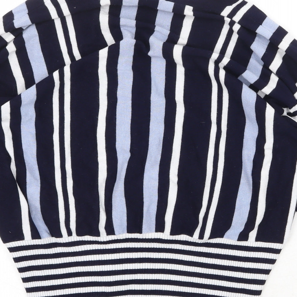 Oasis Womens Blue V-Neck Striped Viscose Pullover Jumper Size S