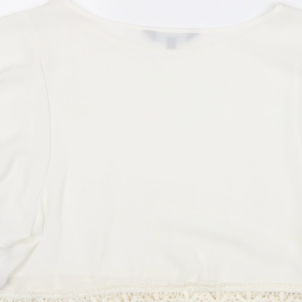 New Look Womens Ivory Polyester Basic Blouse Size 8 Round Neck