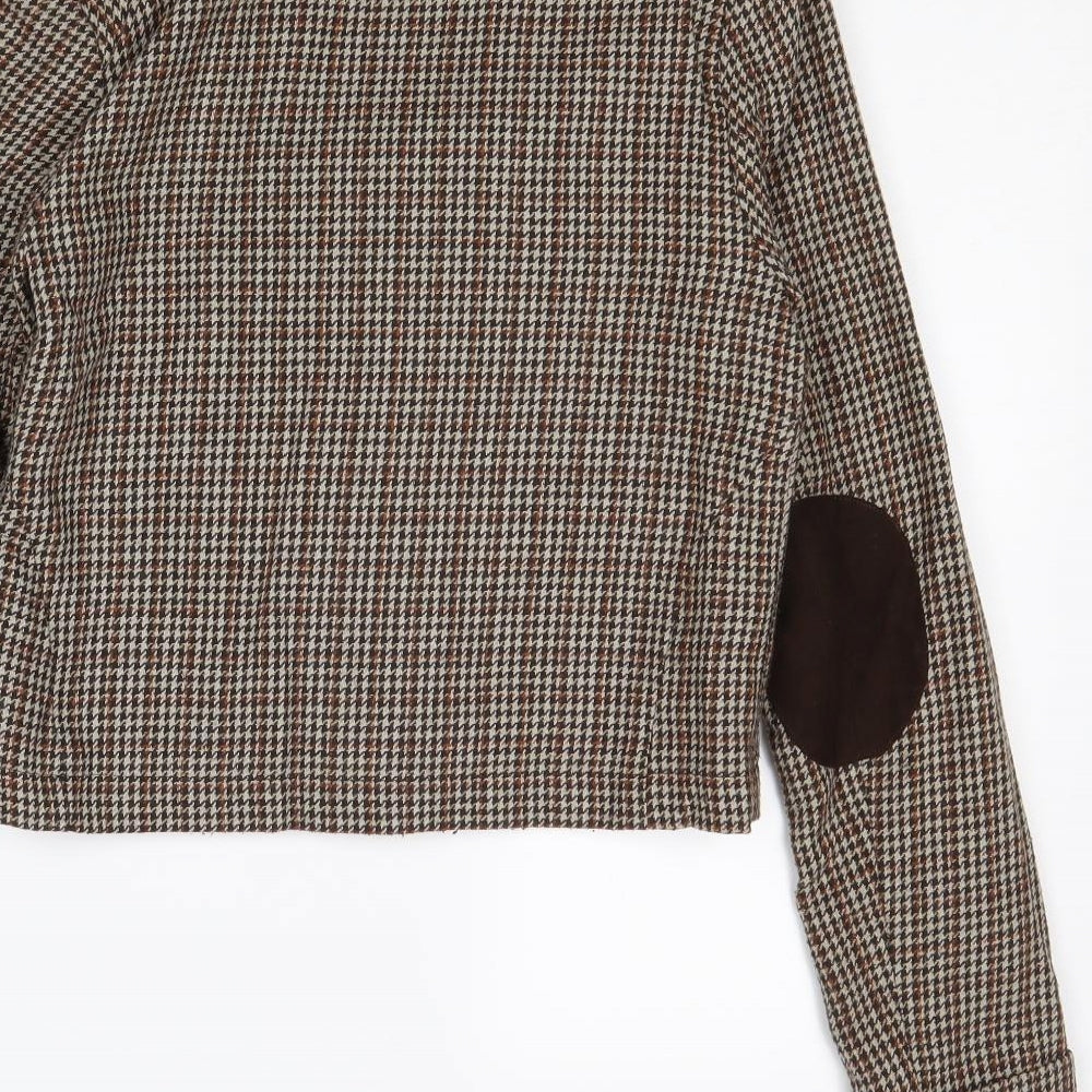 Love Label Womens Brown Geometric Jacket Blazer Size 8 Button
