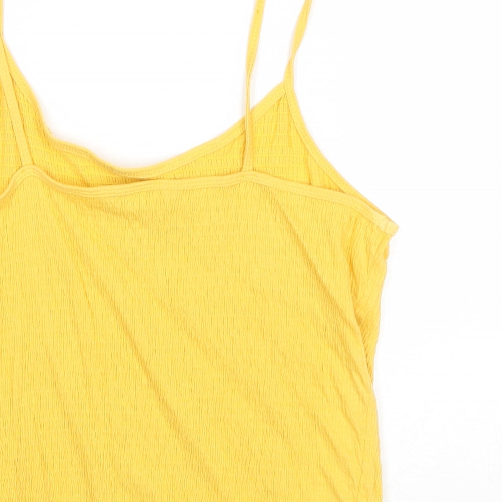 New Look Womens Yellow Cotton Camisole Tank Size 12 Scoop Neck - Textured