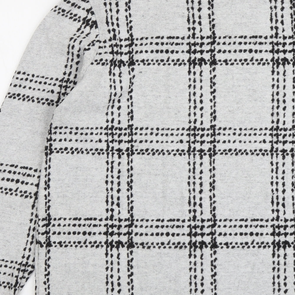 NEXT Womens Grey Round Neck Check Polyester Pullover Jumper Size 10