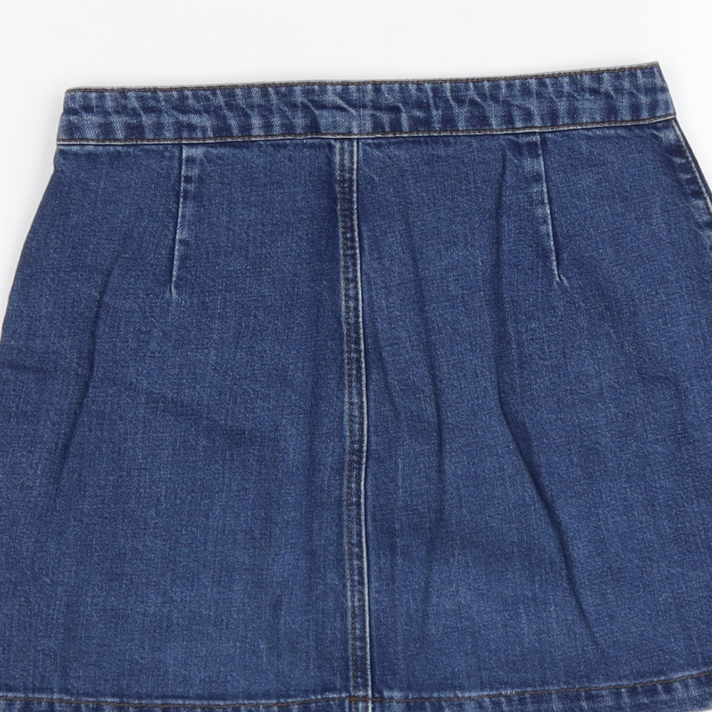 Topshop Womens Blue Cotton A-Line Skirt Size 26 in Button