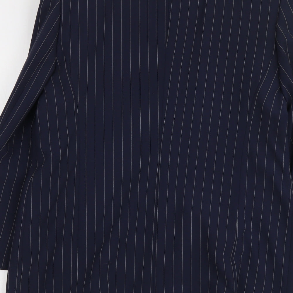 C&A Womens Blue Striped Polyester Jacket Suit Jacket Size 14