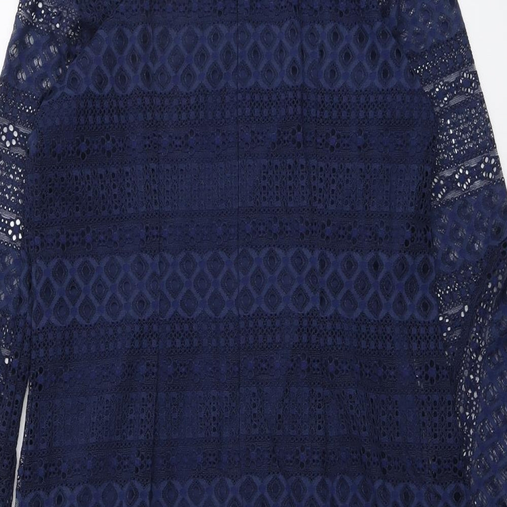 Alfant Womens Blue Geometric Polyester A-Line Size 4 V-Neck Zip