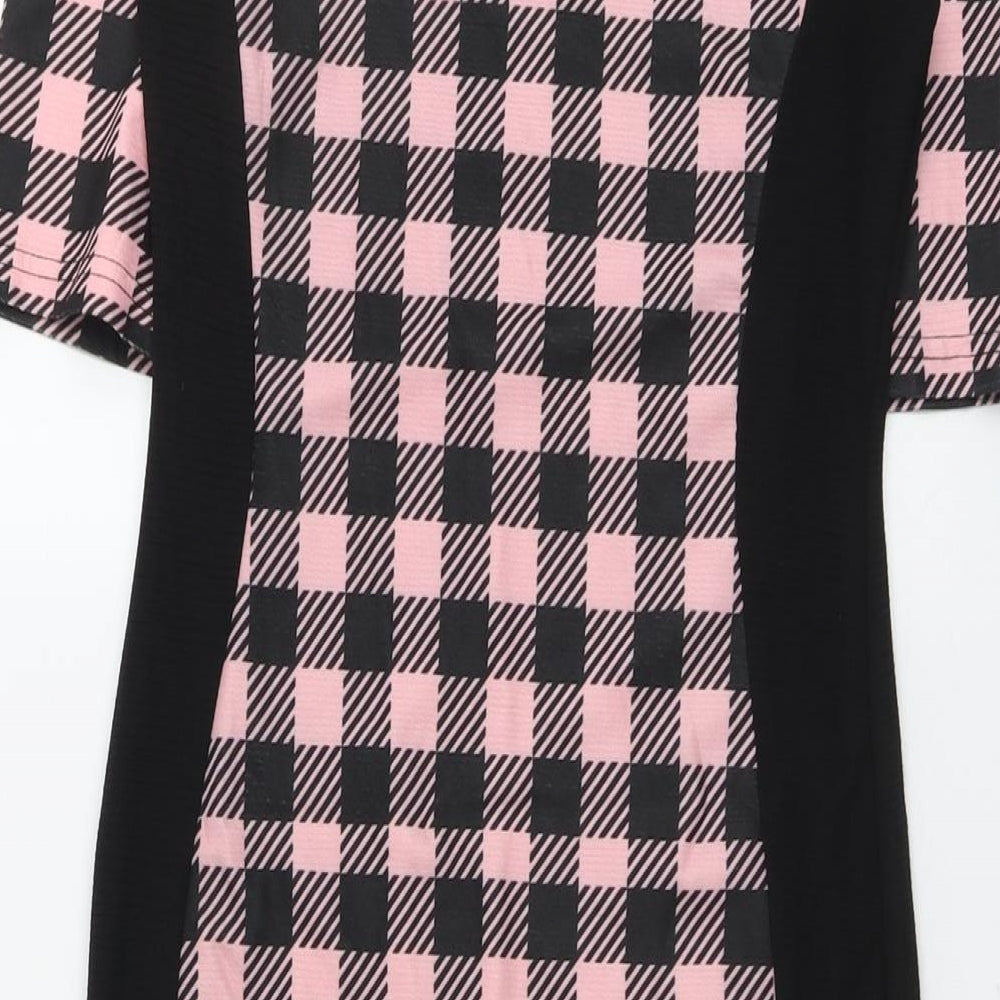 River Island Womens Black Check Polyester Bodycon Size 10 Off the Shoulder Pullover