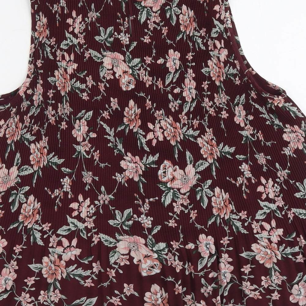 New Look Womens Red Floral Polyester Basic Tank Size 10 Round Neck
