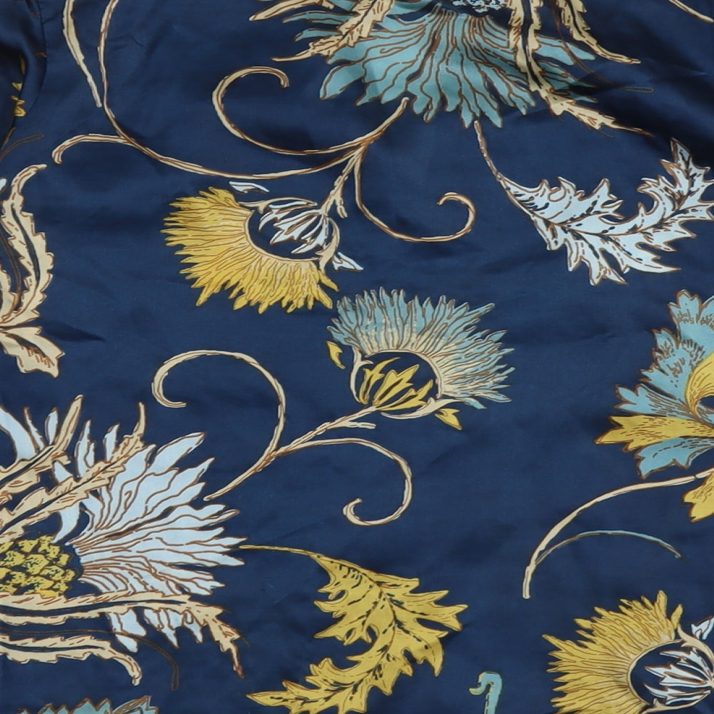 Per Una Womens Blue Floral Polyester Basic Blouse Size 10 Round Neck