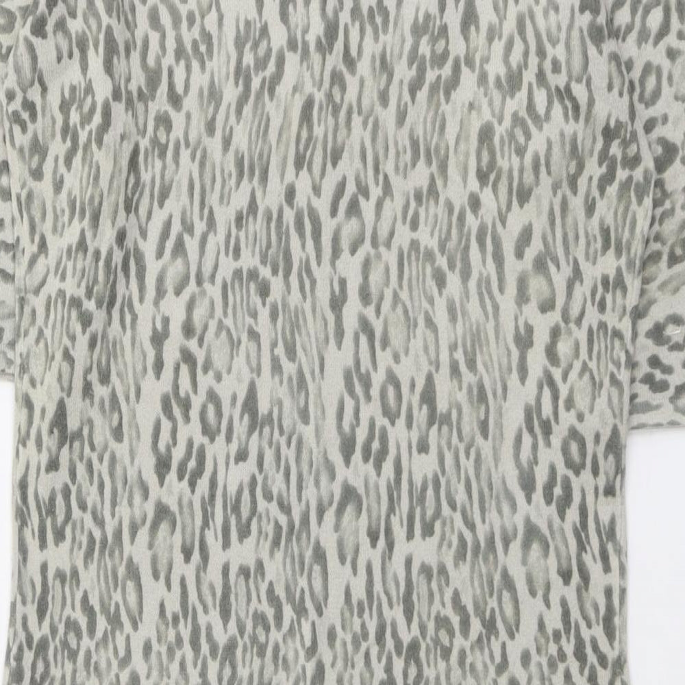 ASOS Womens Beige Animal Print Acrylic A-Line Size 14 Boat Neck Pullover - Leopard Pattern