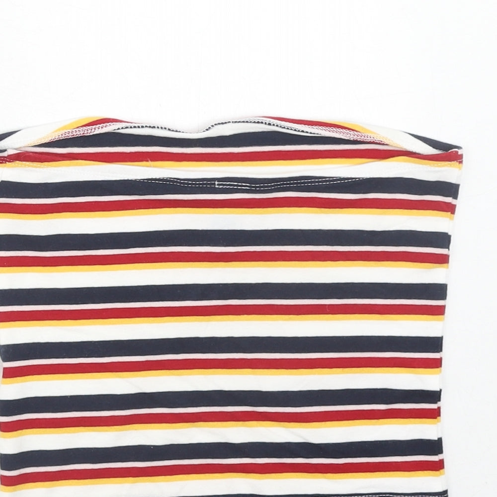 New Look Womens Multicoloured Striped Cotton Cropped Tank Size 8 Square Neck