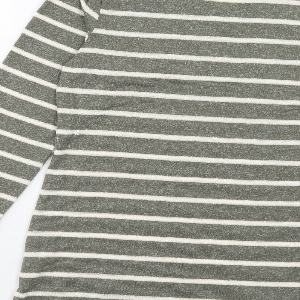 Bonmarché Womens Green V-Neck Striped Polyester Pullover Jumper Size 12