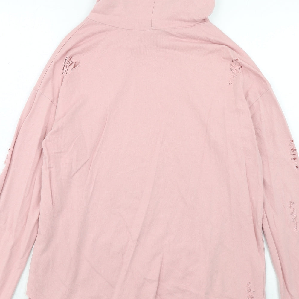 Select Womens Pink Cotton Pullover Hoodie Size 8 Pullover - Distressed