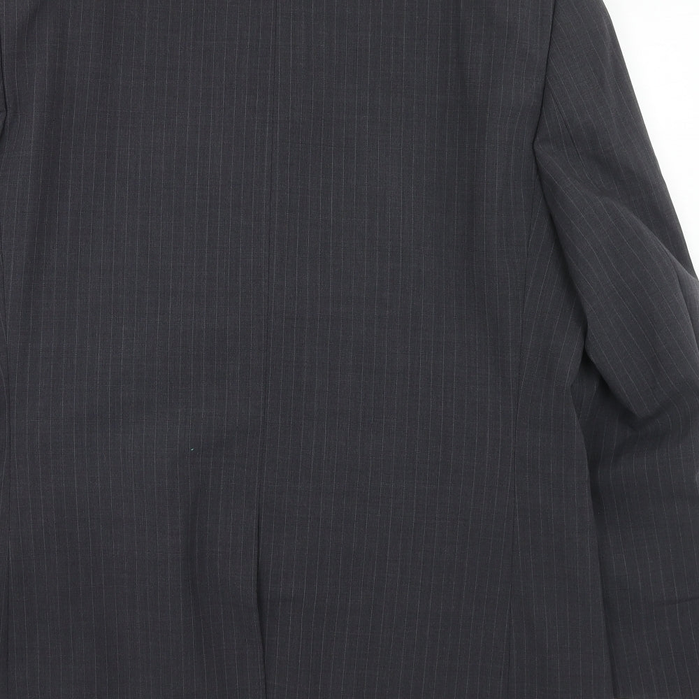 Greenwoods Mens Grey Striped Polyester Jacket Suit Jacket Size 44 Regular