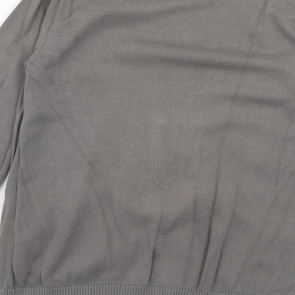 ESPRIT Womens Grey Scoop Neck Geometric Cotton Cardigan Jumper Size S