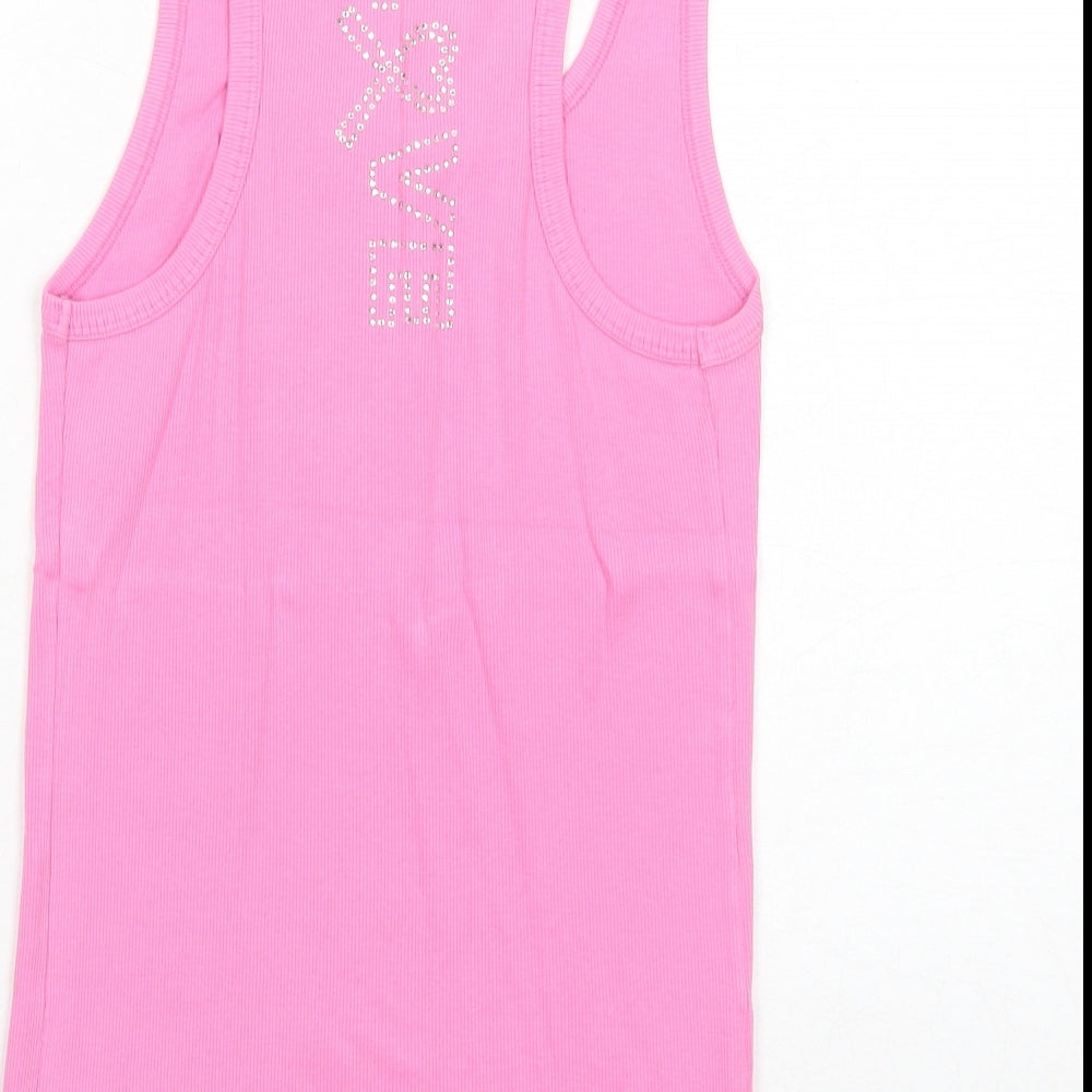 Marks & Spencer Womens Pink Cotton Basic Tank Size 16 Round Neck
