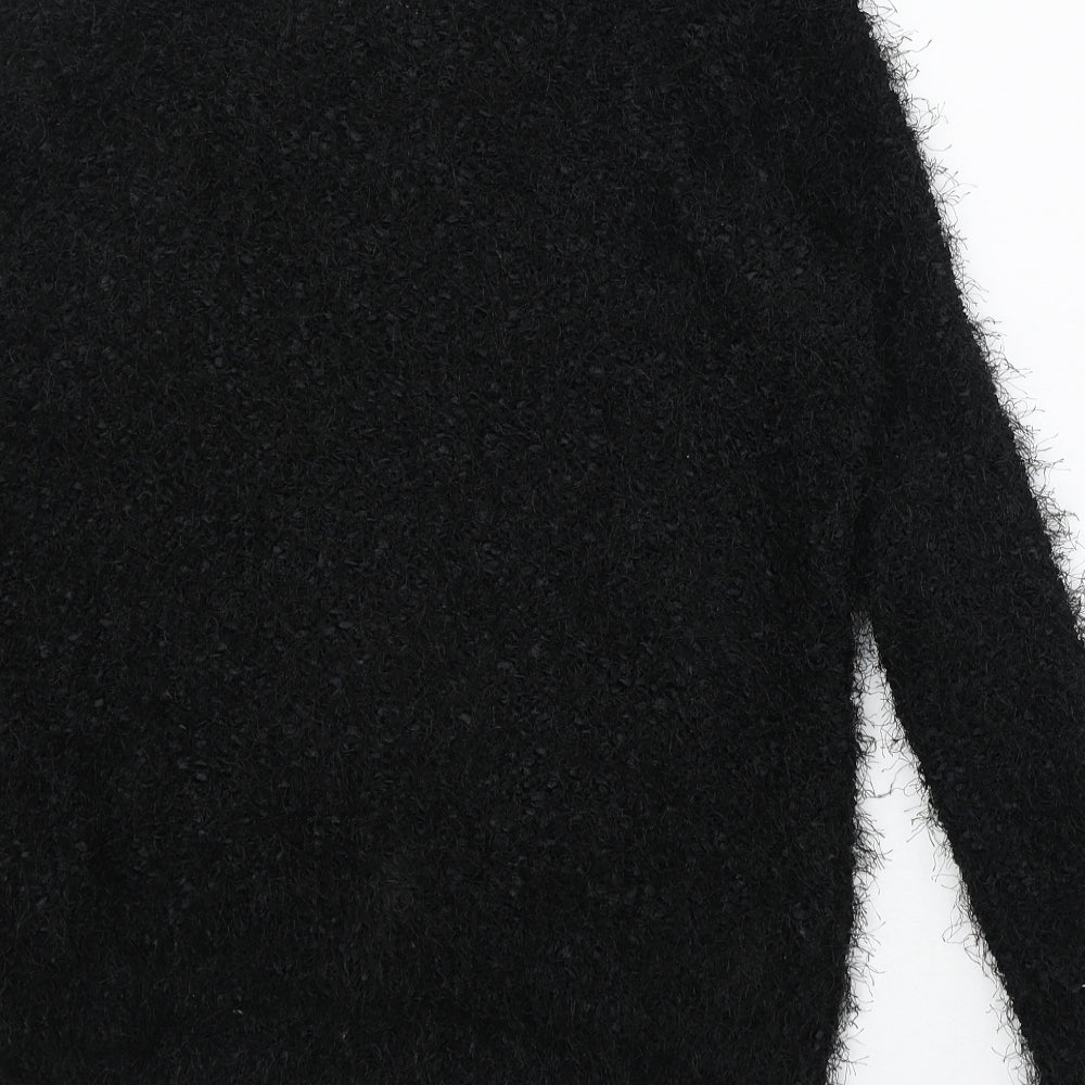 Marks & Spencer Womens Black Round Neck Herringbone Polyester Pullover Jumper Size 8