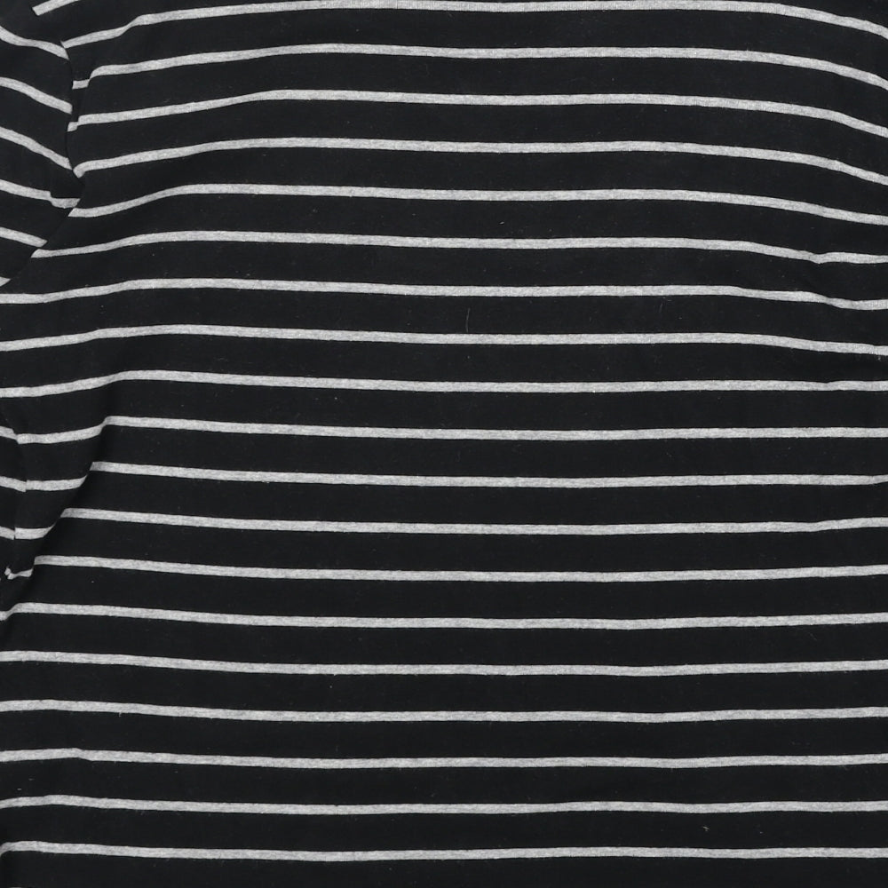 Arista Womens Black Striped Cotton Basic Blouse Size 14 Round Neck