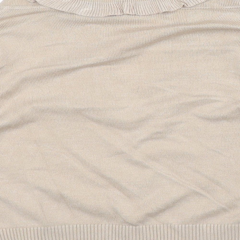 Text Womens Beige Round Neck Viscose Cardigan Jumper Size M