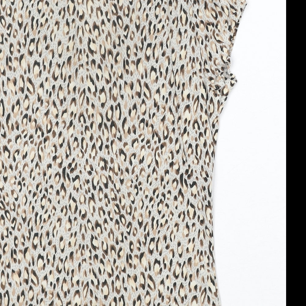 Marks & Spencer Womens Beige Geometric Polyester Basic Blouse Size 12 Round Neck