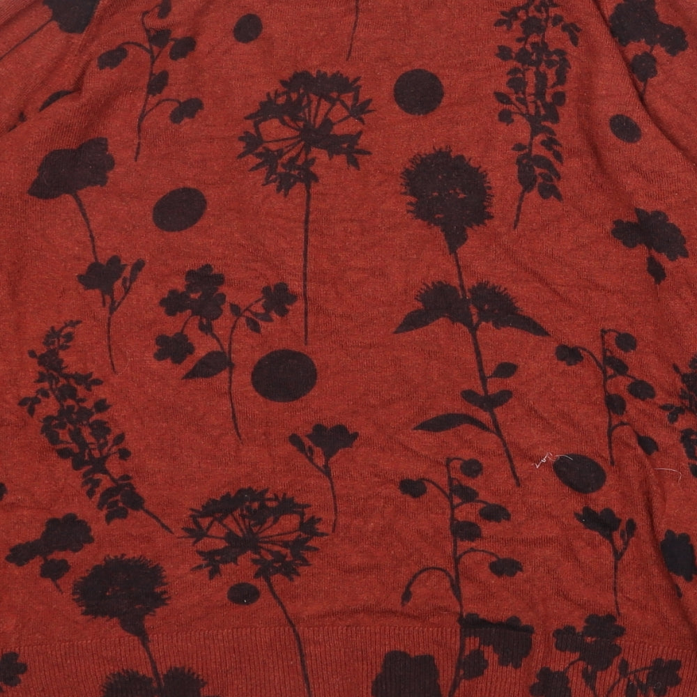 Marks & Spencer Womens Orange Round Neck Floral Viscose Pullover Jumper Size 12