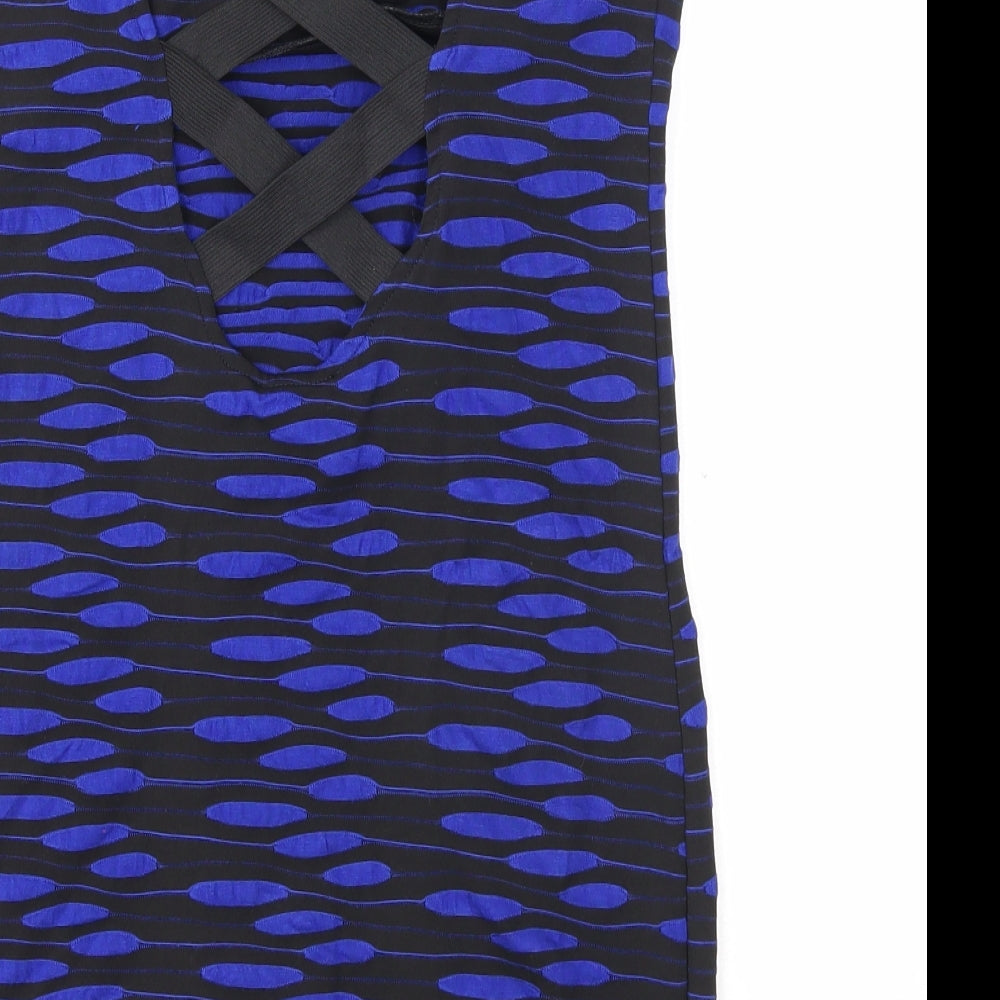 Lipsy Womens Black Geometric Viscose Bodycon Size 12 Square Neck Pullover