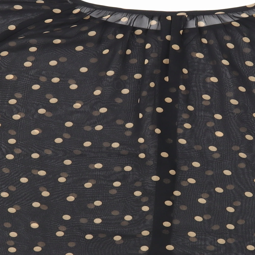H&M Womens Black Polka Dot Polyester Cropped Blouse Size 6 Round Neck