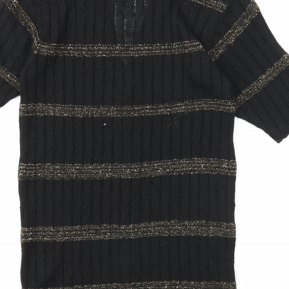 Richards Womens Black V-Neck Striped Acrylic Cardigan Jumper Size S