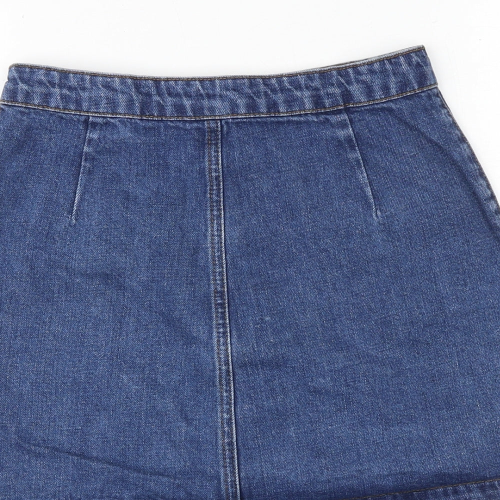 Topshop Womens Blue Cotton Mini Skirt Size 25 in Button