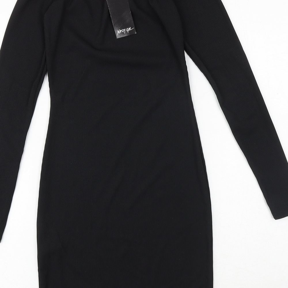 Nasty Gal Womens Black Polyester Bodycon Size 6 Boat Neck Pullover