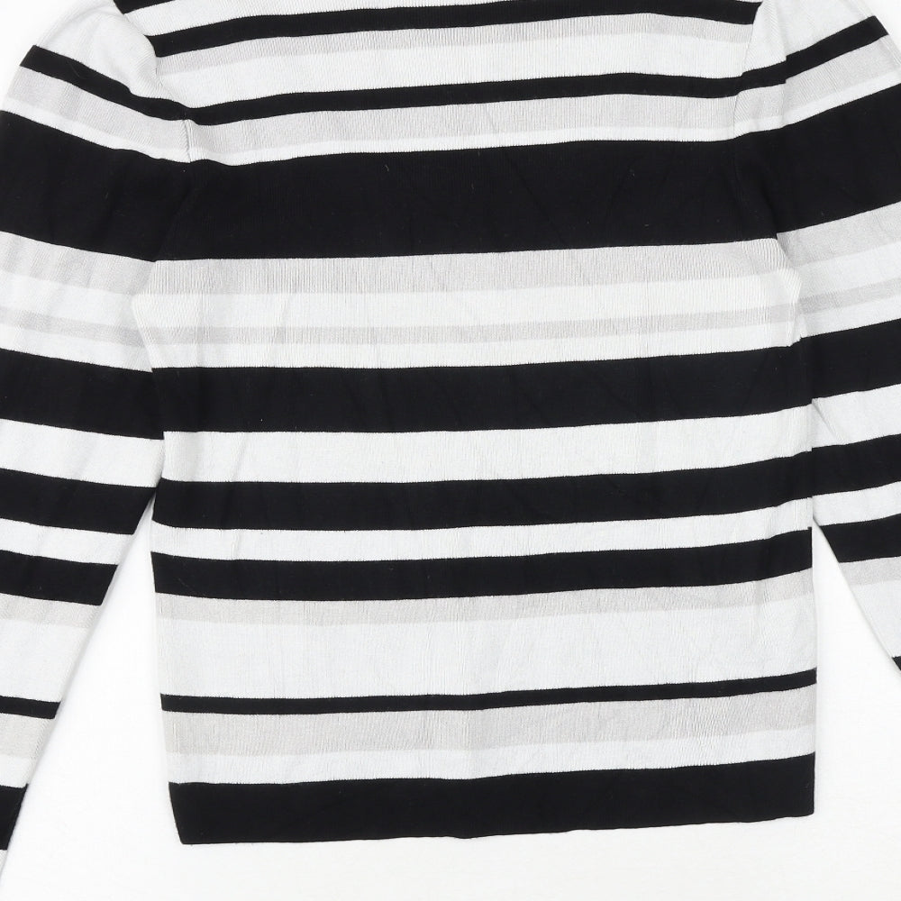 Oasis Womens Black Scoop Neck Striped Viscose Pullover Jumper Size L