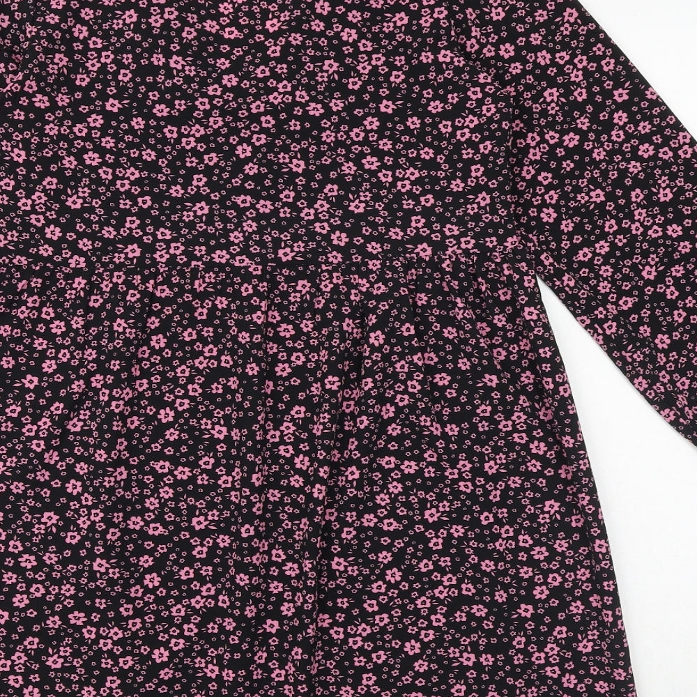 H&M Womens Black Floral Polyester A-Line Size XS V-Neck Pullover